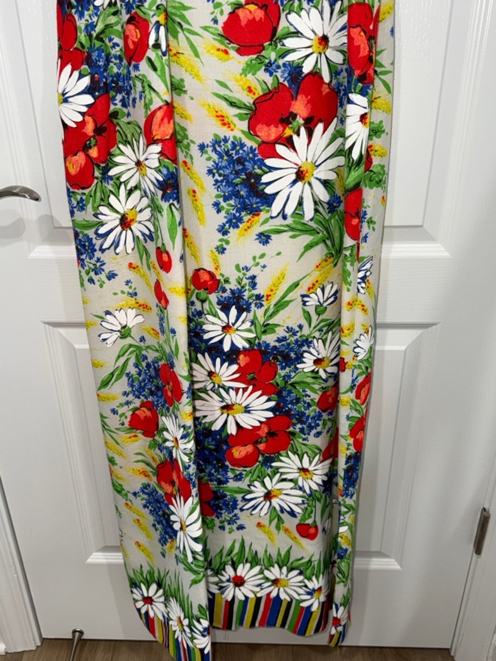 Vintage Emma Domb Maxi Dress - 1960s Rainbow Bright Daisy Floral Border- Small - Picture 4 of 9
